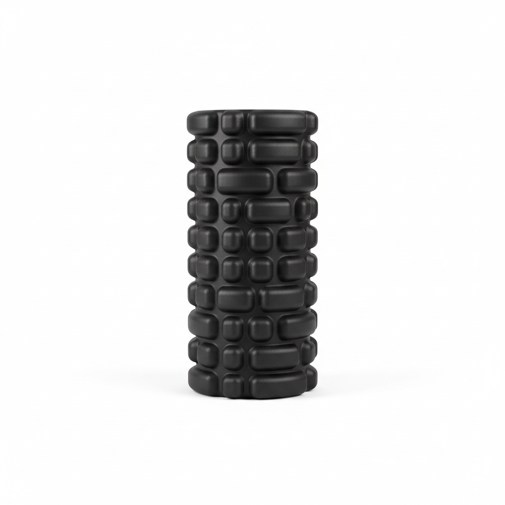 Foam roller negro sobre fondo blanco